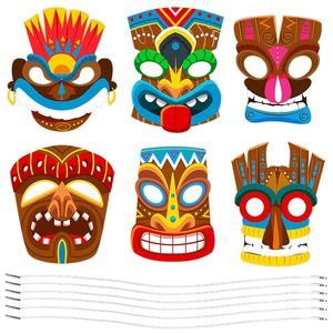 หน้ากากกระดาษลายฮาวาย ลูอาว ทิกิ ของชำร่วยงานปาร์ตี้ฮาวายสำหรับเด็กชาย เด็กหญิง และผู้ใหญ่ - Product Image 3