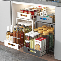 Schwarzer Schrank-Organizer für die Küche, Ausziehbarer Unterschrank-Organizer, Bodenschrank-Organizer, Küchenschrank mit 2 Ebenen und Schublade