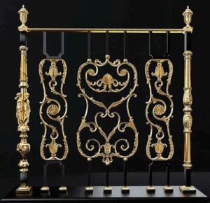 Rampe d'escalier en fer forgé doré de luxe, balustre décoratif orné, main courante métallique, design haut de gamme pour villa intérieure - Product Image 3