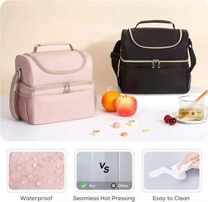 Free Sample Insulated Cooler Bag Office Thermal Food <b>Storage</b> Dual Compartment Food Delivery Bags Travel Beach <b>Camping</b> Lunch - Product Image 2