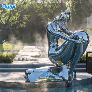 Tượng cô gái trừu tượng lớn, được đánh bóng như gương, làm bằng thép không gỉ - Product Image 4