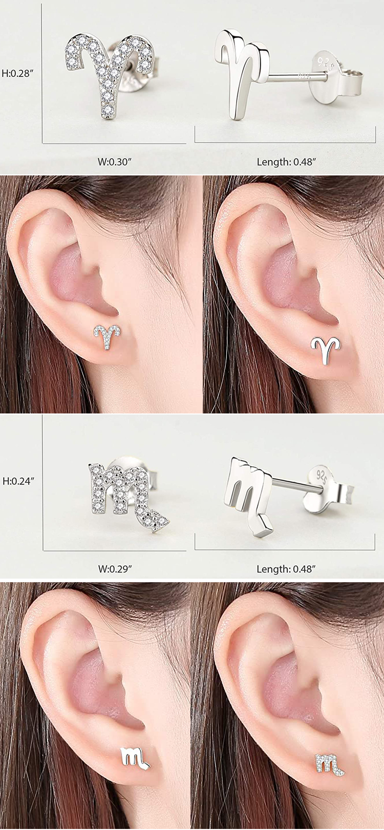 korean girl birthday gift earrings jewelry custom small 925 sterling silver cz 12 zodiac sign stud earring