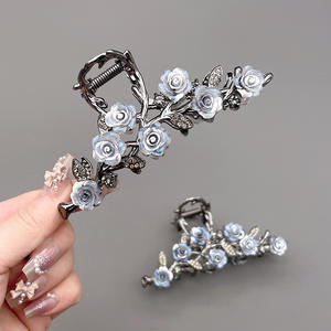 <span class=keywords><strong>กิ๊บ</strong></span>ติดผมโลหะสไตล์วินเทจจีน คุณภาพพรีเมียม สีน้ำเงินเข้มลายดอกคามิลเลีย ดีไซน์หรูหรา สีเงินธรรมชาติ แข็งแรงทนทาน - Product Image 3