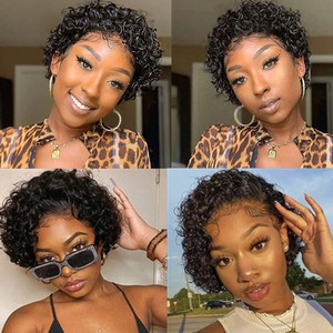 Cheap Pixie Short Hair 13x1 Lace Front <strong>Wig</strong> Perruque T Part Pixie Cut Human Hair Human Hair Bob 180% Density Pixie Cut Curly <strong>Wig</strong> - Product Image 5