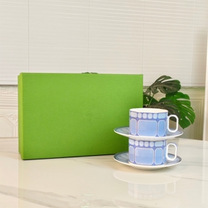 New European Luxury Blue Bone China Eco-Friendly Reusable Coffee <b>Cup</b> Set with Handle for Commercial Gifts - Product Image 5