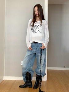 <span class=keywords><strong>Jeans</strong></span> <span class=keywords><strong>Oversize</strong></span> da <span class=keywords><strong>Donna</strong></span> 2026, Pantaloni Lunghi Casual a Vita Alta, <span class=keywords><strong>Jeans</strong></span> Streetwear Larghi a Gamba Dritta con Tasche - Product Image 4