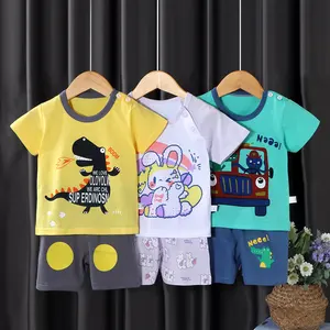 Pijama de desenhos animados para bebês, verão 2022, estilo ocidental, duas peças, camiseta de manga fofa para meninos