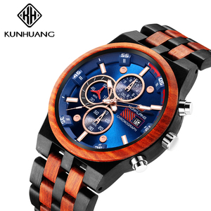 Nuevo Reloj de Madera para Hombre KUNHUANG 1020, Cronógrafo Deportivo de Madera Completa, Reloj de Pulsera para Caballero - Product Image 3