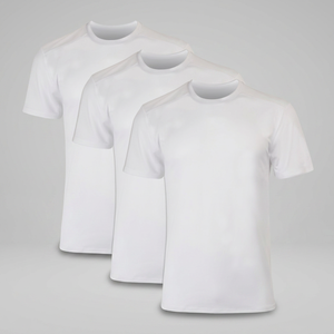 T-shirt blanc en coton à col rond et manches courtes pour homme, coupe classique, couleur unie, tricot jersey, haut uni décontracté - Product Image 3