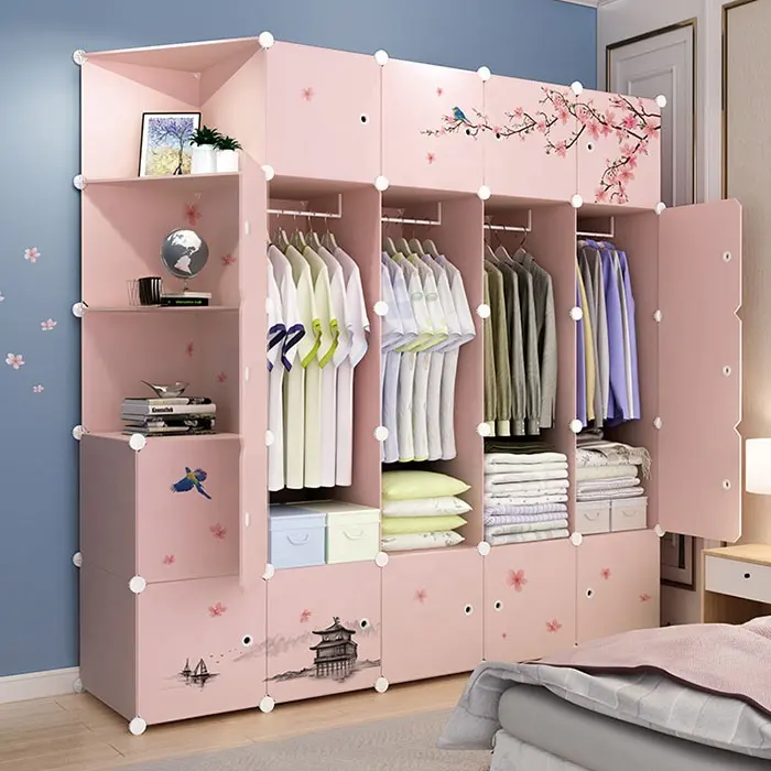 Conception populaire en plastique 22 cubes armoire avec étagère suspendue boîte en tissu stockage mobile grande armoire