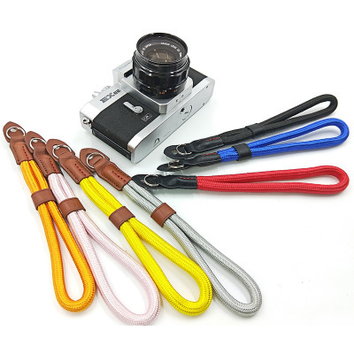 Custom Wholesale Leather Protective Pad Premium Nylon+Crazy Horse Leather Vintage Rope Wrist Camera Strap