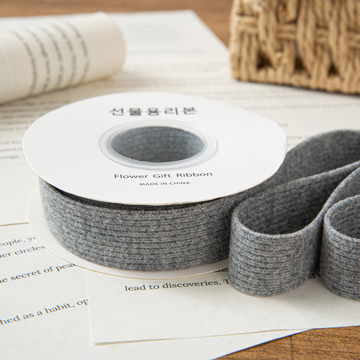 2.5cm light gray knitted ribbon 1 yard (25 yards/roll)