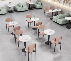 Nouvelle conception élégante de bancs de <span class=keywords><strong>restaurant</strong></span>, ensembles de table à manger en marbre et de chaises en métal, ensembles de canapés pour café, hôtel, salon de thé - Product Image 5