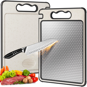 Planche à découper double face en paille de blé avec aiguiseur intégré, en acier inoxydable, pour viande et décongélation - Product Image 1