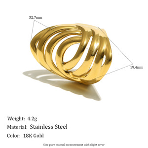18K Gold Plated Stainless Steel Open <b>Adjustable</b> <b>Ring</b> Set Geometric Swirl Floral Finger <b>Rings</b> For Women Daily Party Jewelry - Product Image 4