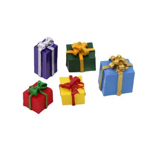 HENGXIN Miniature 3D Simulation Colorful Christmas Gift Box With Bowknot Resin Charms For Slime Handcrafts Holiday Decoration