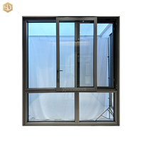 Ventana Corredera Moderna de Aleación de Aluminio Gris, Insonorizada, con Gran Vista, Vidrio Templado Doble, Estilo Villa Horizontal