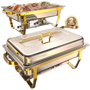 Plat à Frotter Moderne en Acier Inoxydable de 9 Pintes, Lot Élégant Or et Argent, Réchaud de <span class=keywords><strong>Buffet</strong></span> pour Cuisine Professionnelle - Product Image 1