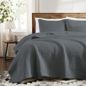 Copriletto Grey trapunta Set di biancheria da letto per tutte le stagioni con 2 cuscini Shams adatti per letto, divano - Product Image 1