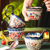 Produit chaud rétro luxe bohème cadeau fleur verres en céramique tasses à café tasses à lait avec plaque pour un usage domestique