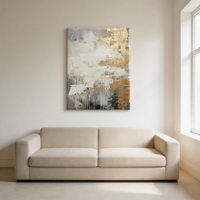 Peinture à l'huile abstraite peinte à la main 50x60cm sur toile de coton et lin non tendue, gris et or texturé, art mural pour la décoration de la maison et des hôtels