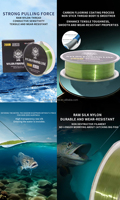 Fil de pêche en nylon vert fluorescent de 200 m en gros, ligne principale haute résistance pour la pêche en mer, en eau douce, en lacs et en rivières, sous-ligne transparente