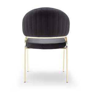 Silla de comedor moderna de metal, tapizada en negro con estructura dorada, para uso en hoteles y villas. - Product Image 2