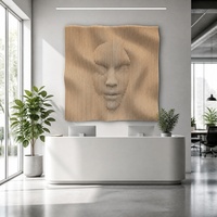Grande sculpture murale en bois paramétrique abstraite représentant un visage humain, sculpture murale en bois sculptée en relief 3D pour la décoration intérieure