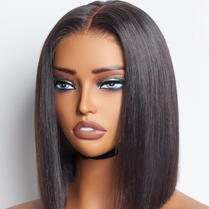 Perruque Bob sans colle, prête à porter, en <span class=keywords><strong>cheveux</strong></span> humains, <span class=keywords><strong>avec</strong></span> closure en dentelle 5x5, pré-épilée, coupe droite, couleur naturelle - Product Image 1