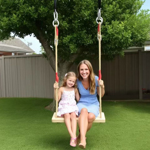 ชิงช้าไม้เนื้อแข็งแบบสองที่นั่งสำหรับผู้ใหญ่และเด็ก ชิงช้ากลางแจ้งปรับระดับได้พร้อมเชือกยึดรับน้ำหนักได้สูงสุด 150 กก. - Product Image 1