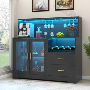 Mueble Bar Moderno con Cajones de Almacenamiento, Soporte para Copas y Botellero - Mueble Multiusos para Cocina/Cafetería - Product Image 2
