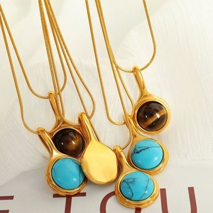 Collier pendentif en turquoise, style rétro et simple, bijoux fantaisie - Product Image 6