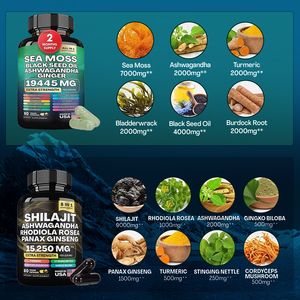 OEM Shilajit lumut laut 7000mg minyak biji hitam 4000mg Ashwagandha 2000mg jahe Shilajit 9000mg kapsul lumut laut <span class=keywords><strong>Herbal</strong></span> - Product Image 3