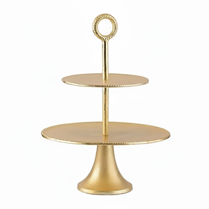 Soportes de exhibición para decoración de fiesta de cumpleaños, soporte de pastel, soporte de pastel chapado en oro más vendido con 2 niveles decorativos redondos de Metal - Product Image 1