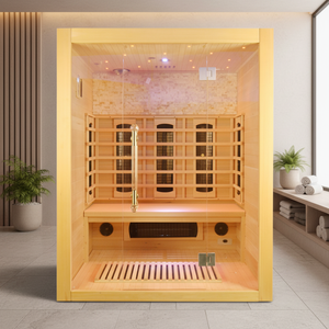 HELIUS Far <b>Infrared</b> Sauna Room with Ceramic Tube <b>Heater</b> Hemlock Solid Wood Modern Design Control Panel 3 Person Capacity - Product Image 1