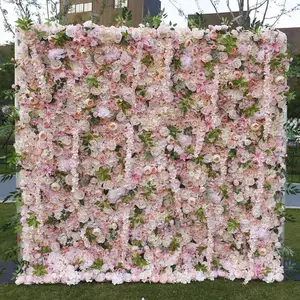 Joy roll up fondale tessuto fondo in tessuto foglie verdi rosa misto 5D pannello di sfondo muro di fiori artificiali