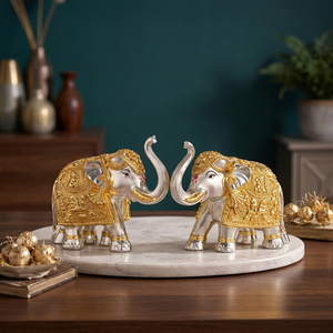 Pure Gold Silver Coated <b>Elephant</b> Showpiece Decorative <b>Elephant</b> Statue for Home <b>Decor</b> Good Luck Pooja Vastu Two <b>Elephant</b> Set - Product Image 1