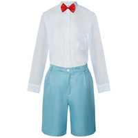 Disfraz de Conan para niños, camisa blanca, pantalones cortos azules, pajarita roja, traje de juego de rol de anime para niños de 8 a 13 años