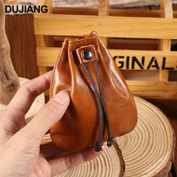 Sac de rangement pour bijoux DUJIANG à grande poche, sac à cordon vintage fait main, simple, en cuir véritable, couleur café, personnalisable OEM/ODM avec LOGO