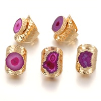 Reiki Cincin Serbet Batu Druzy Kristal Merah, Perhiasan Natal Bungkus Tembaga Berlapis Emas Batu Permata Heishi Penyembuhan Alami