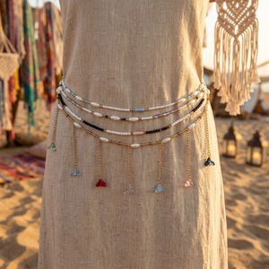 Cadena de cintura de aleación con grava irregular multicapa, sexy, para playa, ajustable, hecha a mano, 70+20cm, estilo europeo americano, para bikini de adultos - Product Image 4