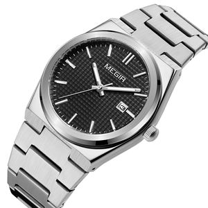 Montre à quartz MEGIR 1086 pour homme, acier doré, bracelet, date, semaine, heure, design irrégulier, montre de sport de luxe, cadeau pour homme - Product Image 4