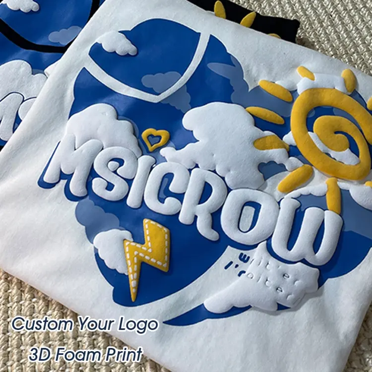 High quality short sleeve men's plus size 100% cotton custom logo puff lettering 3d puff print t shirt for men