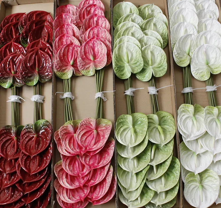 V149 Hot Koop Paars Geel Anthurium Planten Kunstbloemen Voor Bruiloft Decoratie