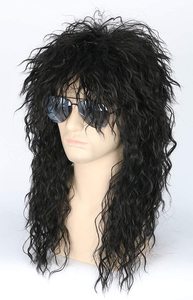 Pelucas negras para hombre, <span class=keywords><strong>disfraz</strong></span> de <span class=keywords><strong>Halloween</strong></span>, Punk, Heavy Metal Rocker, peluca rizada larga - Product Image 2