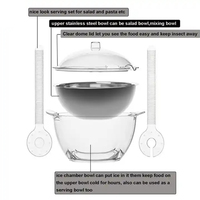 Ensemble de saladiers isothermes avec bols en acier inoxydable de 4,5 L et bols en plastique de 6 L avec couvercles, sacs à glace inclus pour buffets et fêtes