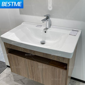 Çin Tarzı Lavabo Dolapları Çok Katmanlı Ahşap + Seramik Lavabo Paslanmaz Çelik Boyasız Su Geçirmez Banyo Dolapları - Product Image 5
