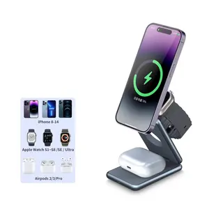 Compact Portable Magnetic 3 In 1 Wireless Charger Foldable Fast Charging Station For Iphone 15 14 13pro Max