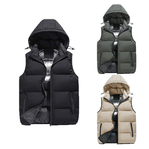 Chaleco de invierno para hombre, nuevo diseño sin mangas, chaleco acolchado con bloqueo de Color, chaleco acolchado con capucha para uso al aire libre - Product Image 1