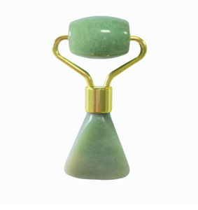 Rouleau de massage Gua Sha 2-en-1 et spatule en pierre d'aventurine verte naturelle pour le contour des yeux et le lifting facial – Outil de beauté - Product Image 1